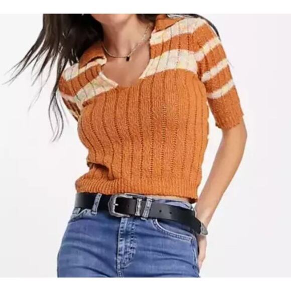 Free People Now & Then Cinnamon Women’s Sz S Collared Short Sleeved 70s Festival - Picture 7 of 16